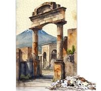 Puzzle da 1000 pezzi raffiguranti le rovine di Pompei in stile acquerello, per adulti, regali di Natale, puzzle per adulti e adolescenti, gioco educativo, 1000 pezzi (75x50 cm)