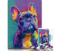 Puzzle da 1000 pezzi raffiguranti un bulldog francese colorato, difficili da completare ma divertenti e umoristici, con poster abbinato e foglio di quiz, 50x75cm