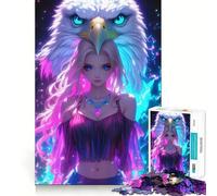 Puzzle da 1000 pezzi "Ragazza al neon con aquila calva" per adulti, gioco di puzzle per allenare la mente, momento di condivisione, arte, assemblaggio, regalo elegante (38x26cm)