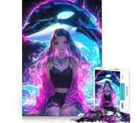 Puzzle da 1000 pezzi "Ragazza al neon con balena" per adulti, gioco intelligente, rilassante, divertente, da assemblare, regalo elegante (38x26cm)
