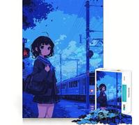 Puzzle da 1000 pezzi "Ragazza anime alla stazione ferroviaria" per adolescenti,stimolante per la mente,divertimento senza spazi vuoti,incastro perfetto,piacevole svago per interni (50x75cm)