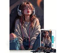 Puzzle da 1000 pezzi "Ragazza anime che ascolta la musica" per adolescenti,ideale per stimolare la mente,creare un'attività divertente e di alta precisione,un momento di relax (38x52cm)