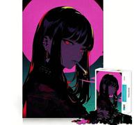 Puzzle da 1000 pezzi "Ragazza anime che fuma con luna rosa" per adulti,gioco di abilità mentale,taglio laser per un incastro perfetto,attività gratificante per le giornate di pioggia (38x26cm)