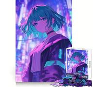 Puzzle da 1000 pezzi "Ragazza anime in città al neon" per adolescenti, stimola la mente, crea un'atmosfera tranquilla, bordi uniformi, ideale per le vacanze (38x26cm)