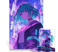 Puzzle da 1000 pezzi "Ragazza anime in città al neon" un divertente esercizio per la mente,con incastri precisi e senza spazi vuoti,ideale per rafforzare i legami affettivi (38x26cm)