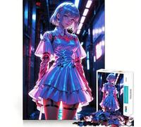 Puzzle da 1000 pezzi "Ragazza Anime Neon Rococò" per adulti,gioco di abilità mentale,taglio laser per un incastro perfetto,attività gratificante per le giornate di pioggia (38x52cm)