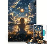 Puzzle da 1000 pezzi "Ragazza celeste sotto la luna" Taglio premium Gioco creativo per stimolare la mente,momento di pace e divertimento Decorazione natalizia da parete (50x75cm)