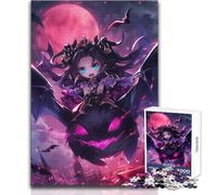 Puzzle da 1000 pezzi, ragazza che cavalca un pipistrello, luna di sangue, rilassante, attività per il tempo libero, taglio di precisione, bordo liscio, giocattolo da gioco, dimensioni 38x52cm