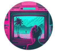 Puzzle da 1000 pezzi "Ragazza che guarda la TV" per adulti, puzzle rotondi da 1000 pezzi per adulti, divertimento per la serata di giochi in famiglia, opera d'arte decorativa fai da te, 67,5x67,5 cm.