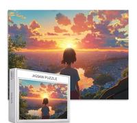 Puzzle da 1000 pezzi ragazza che guarda verso la città per adulti tramonto sfondo arte puzzle impegnativo giochi di attività familiari colorato fai da te puzzle per decorazioni per la casa regali 68 x