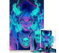 Puzzle da 1000 pezzi "Ragazza Demone al Neon" per adolescenti, migliora la memoria, hobby tranquillo, bordi precisi, regalo di compleanno (38x52cm)