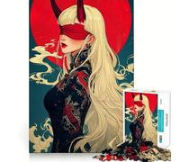 Puzzle da 1000 pezzi "Ragazza demone bendata con vestito da drago" con bordi senza soluzione di continuità,gioco di logica,divertimento per il tempo libero,regalo artistico di Natale 50x75cm