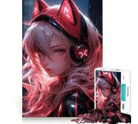 Puzzle da 1000 pezzi "Ragazza Gatto con Musica" per adulti, gioco di logica fine, silenzioso e divertente, bordi puliti, regalo memorabile (38x52cm)