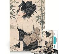 Puzzle da 1000 pezzi "Ragazza Gatto Vintage Kimono" - Gioco di sfida mentale - Taglio di precisione - Divertente sfida per il tempo di attesa (38x26cm)