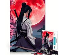 Puzzle da 1000 pezzi "Ragazza samurai sotto la luna rossa" per adolescenti, gioco di logica puro, rilassante, con dettagli precisi e opere d'arte (38x26cm)