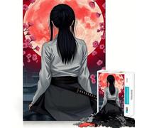 Puzzle da 1000 pezzi "Ragazza samurai sotto la luna rossa" per adolescenti, gioco di logica puro, rilassante, con dettagli precisi e opere d'arte (50x75cm)