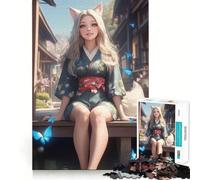 Puzzle da 1000 pezzi "Ragazza volpe dai capelli argentati" per adulti, gioco di logica, per interni, taglio di precisione, regalo prezioso 38x52cm