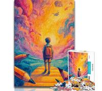 Puzzle da 1000 pezzi "Ragazzo che va a scuola" per adulti, difficile da completare ma divertente e spiritoso, un regalo e un arredamento per la casa unici (38x26cm)