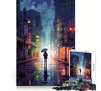 Puzzle da 1000 pezzi Rain City Pixel bit Art per adolescenti, gioco di logica e tranquillità, taglio perfetto, lista dei desideri di Babbo Natale (38x52cm)