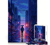 Puzzle da 1000 pezzi Rain City Pixel bit Art per adolescenti, gioco di logica mentale, tranquillo, con taglio preciso, ideale come regalo di Babbo Natale (38x26cm)