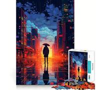 Puzzle da 1000 pezzi "Rain City Pixel bit Art" per adulti, gioco di logica e rilassamento, taglio preciso, ideale come regalo di Babbo Natale (50x75cm)