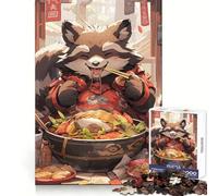Puzzle da 1000 pezzi "Ramen Raccoon" per adolescenti, ideale per rafforzare la memoria e il legame familiare, con bordi precisi e un regalo pensato con cura (38x52cm)