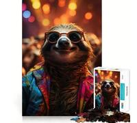 Puzzle da 1000 pezzi "Raver Party Sloth" per adolescenti, ideale per migliorare la memoria, per un relax informale e per esporre opere d'arte di alta qualità (50x75cm)