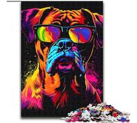 Puzzle da 1000 pezzi, razza Boxer con occhiali da sole, in legno, rompicapo stimolante per adolescenti, perfetto come decorazione per la casa o come regalo 1000 pezzi(50x75cm)
