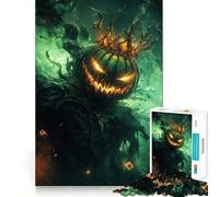 Puzzle da 1000 pezzi "Re Zucca con Corona nella Nebbia Verde" per adulti, gioco intelligente da assemblare insieme, regalo stagionale (38x52cm)