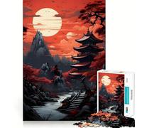 Puzzle da 1000 pezzi Red Moon Japan Art per adulti, gioco per allenare la mente, morbido e rilassante, da assemblare, un regalo perfetto (38x52cm)