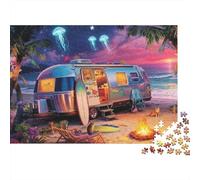 Puzzle da 1000 pezzi "Retro RV Beach Night" con stelle, gioco educativo per adulti, bellissima decorazione, difficile e stimolante, ideale per compleanni maschili e femminili, 52x38 cm/1000 pezzi.