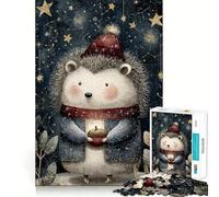 Puzzle da 1000 pezzi "Riccio invernale con ghianda e stelle" per adulti,gioco di abilità mentale,taglio laser per un incastro perfetto,attività gratificante per le giornate di pioggia (38x26cm)