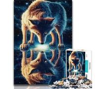 Puzzle da 1000 pezzi "Riflesso del lupo" per adolescenti, antistress per ammazzare il tempo in casa con poster abbinato e foglio di quiz, 50x75cm