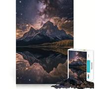 Puzzle da 1000 pezzi "Riflesso di montagna sotto un cielo stellato" per adulti, gioco di logica, rilassante e divertente, ideale come regalo di Babbo Natale (38x26cm)