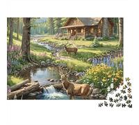 Puzzle da 1000 pezzi "Rifugio rustico in baita" con cervo nella foresta, gioco educativo per adulti, bellissima decorazione, difficile e stimolante, ideale come regalo di compleanno. 38x26cm/1000pcs