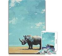 Puzzle da 1000 pezzi - Rinoceronte sotto un cielo azzurro, tranquillo, piacevole, divertente, per il tempo libero, stretto, senza cuciture, di precisione, dimensioni del giocattolo: 50x75cm