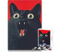 Puzzle da 1000 pezzi - Ritratto di gatto nero sorpreso, tranquillo, piacevole, divertente, per il tempo libero, stretto, senza cuciture, di precisione, giocattolo, dimensioni 38x52cm