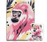 Puzzle da 1000 pezzi - Ritratto di gorilla rosa con sfondo astratto Divertimento rilassante e piacevole per il tempo libero Precisione senza soluzione di continuità Dimensioni del giocattolo: 38x26cm