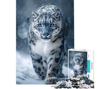 Puzzle da 1000 pezzi - Ritratto di leopardo delle nevi nella neve invernale Giocattolo educativo per imparare gioco impossibile ideale per passare il tempo durante le vacanze o come regalo