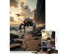 Puzzle da 1000 pezzi "Robot sulla spiaggia al tramonto" per adulti, gioco di logica fine, per il tempo libero, con bordi definiti, da collezione (50x75cm)