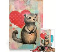 Puzzle da 1000 pezzi "Roditore del bosco di San Valentino con cuore" - Gioco di sfida mentale - Taglio di precisione - Divertente sfida per il tempo di attesa (50x75cm)