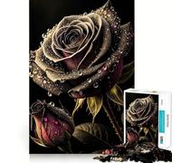 Puzzle da 1000 pezzi Rosa nera con gocce di rugiada Gioco a incastro preciso,giocattolo creativo e divertente,gioco rilassante,regalo di Natale per la tranquillità 38x26cm