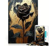 Puzzle da 1000 pezzi Rosa nera su marmo dorato Taglio preciso Arte,Gioco stimolante per la mente,Gioco facile da giocare,Regalo di compleanno per la mente 38x52cm