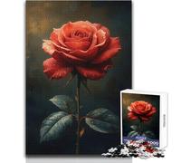 Puzzle da 1000 pezzi, rosa rossa con gocce d'acqua, rilassante, da solo, momento di tranquillità, taglio preciso, giocattolo da gioco, dimensioni 50x75cm