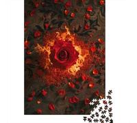 Puzzle da 1000 pezzi "Rose in fiamme" per adulti, regalo di Halloween, puzzle in legno per adulti e adolescenti, puzzle educativo da 1000 pezzi (75x50 cm)