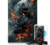 Puzzle da 1000 pezzi "Rose nere tra le fiamme",decorazione a incastro,regalo rompicapo,gioco di pace,opera d'arte natalizia 38x26cm