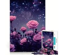 Puzzle da 1000 pezzi "Rose rosa sotto un cielo stellato" per adolescenti, gioco di logica e rilassamento, con bordi sottili, da collezione (50x75cm)