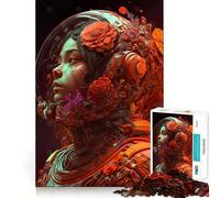 Puzzle da 1000 pezzi rosso sangue con astronauta e fiori,bordi sottili,gioco creativo,passatempo,regalo di compleanno 50x75cm
