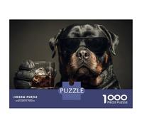 Puzzle Da 1000 Pezzi Rottweiler with Cocktail Puzzle Per Adulti Gioco Per Famiglie Migliora La Memoria Ideale Come Regalo Per Tutta La Famiglia 38x26cm/1000pcs