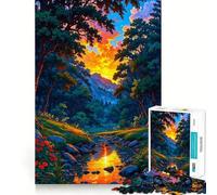Puzzle da 1000 pezzi "Ruscello nella foresta al tramonto" - Gioco creativo di abilità,componenti robusti e ben definiti,ideale da portare in viaggio,gioco per allenare la mente (38x52cm)
